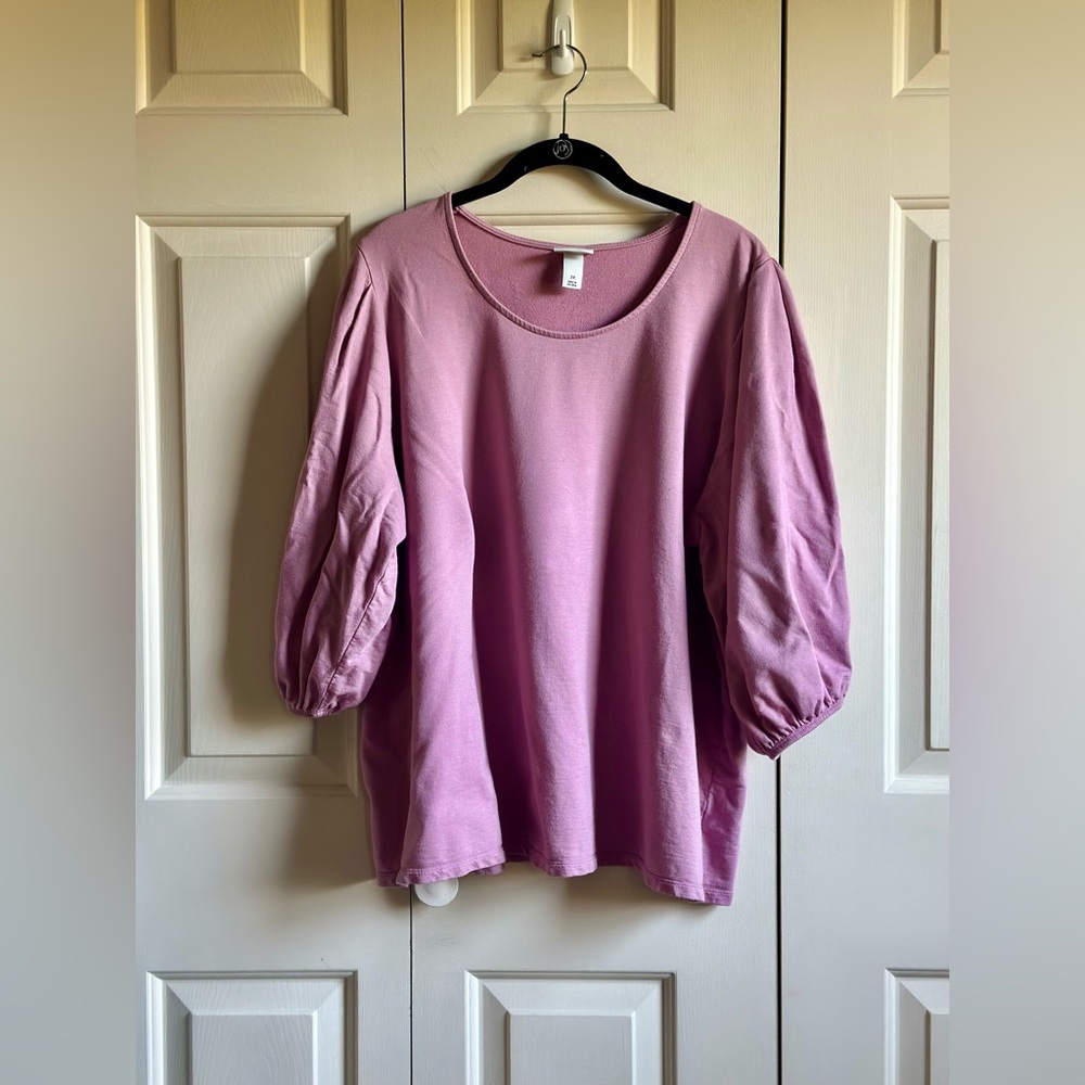 100% Cotton Ava & Viv Ballon Sleeve Top - 2X